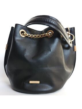 ADORABLE ALDO Mini Bucket Bag Black Gold Tone Key and Hardware